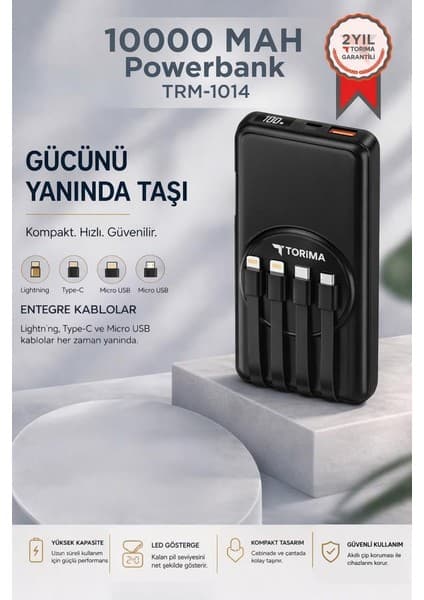 Torima Taşınabilir Batarya 10000 Mah Hızlı Şarj Dijital Göstergeli Magsafe Powerbank TRM-1014 Siyah