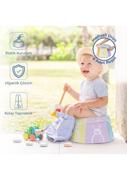Babyjem Pratik Katlanabilir Seyahat Lazımlığı Desenli 6 Adet Poşet Hediyeli
