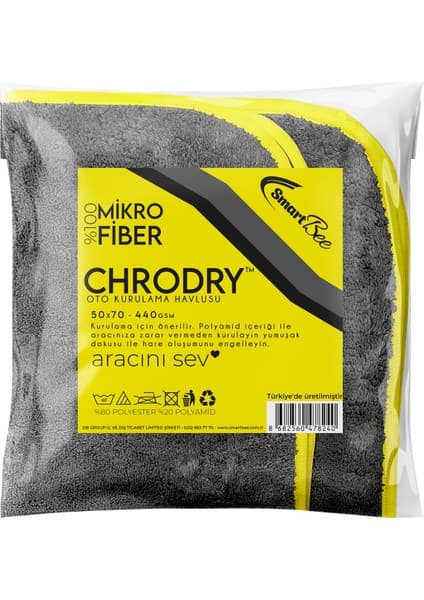 Smartbee Chrodry Mikrofiber Oto Kurulama Havlusu 50×70 440GSM Antrasit Yüksek Aşındırma Gücü