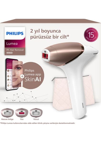 Philips Lumea 9900 Serisi BRI953/01 IPL Tüy Alma, SkinAI Uygulama,Vücut,Yüz ve Bikini,3 Başlık,Çanta
