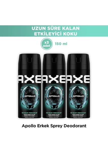 Axe Apollo Erkek Deodorant & Bodyspray 48 Saat Ferahlık 150 ml x3