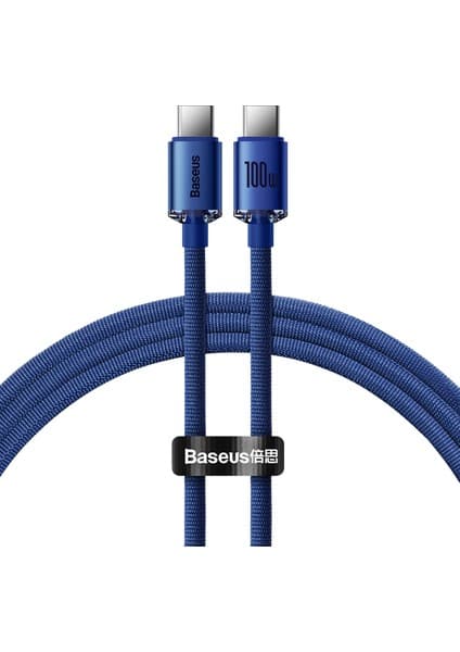 Baseus Crystal Shine – Type-C to Type-C 100W PD 2.0 Hızlı Şarj Kablosu 1.2 m – Mavi