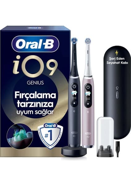Oral-B iO 9 2'li Şarjlı Diş Fırçası Seti - Yumuşak Kıllar ve Dairesel Temizlik Özelliği