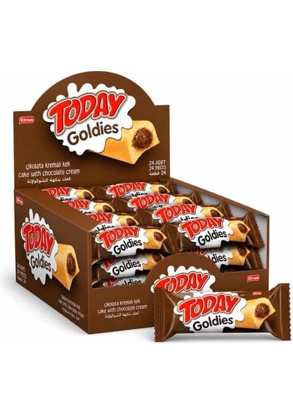 Elvan Today Goldies 24'lü Çikolata Kremalı Kek 35 gr Sütlü Çikolata Lezzeti Türkiye Üretimi