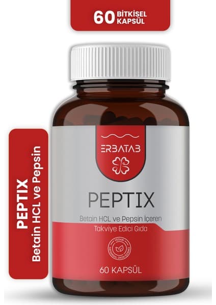 Erbatab Betain HCL + Pepsin Takviye Edici Gıda 60 Kapsül Vegan İçerik ile Güçlü Destek