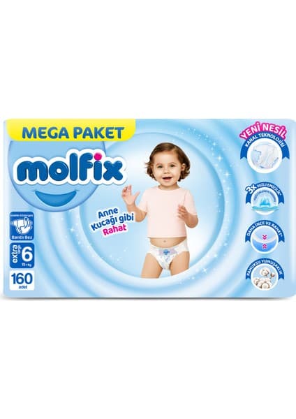 Molfix Kanal Teknolojisi Mega Paket 6 Beden Extra Large 160 Adet