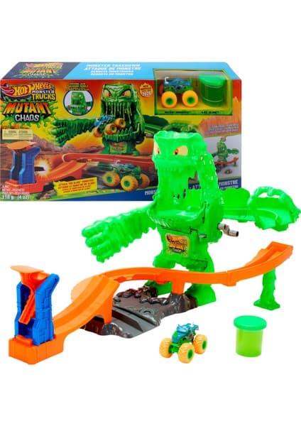 Hot Wheels ® Monster Trucks Mutant Kaosu™ Canavarla Mücadele Oyun Seti, Oyuncak Kamyon ve Slime™ JMK90
