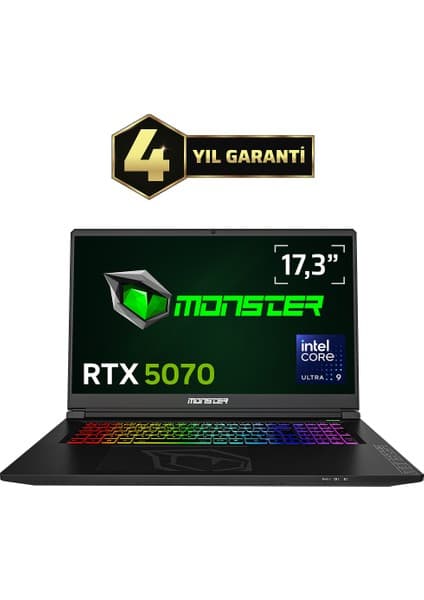 Monster Tulpar T7 V26.5.8 Intel Core Ultra 9 185H 64 GB Ram 1 Tb SSD 8 GB Rtx 5070 Freedos 17,3" Qhd 165 Hz Oyun Bilgisayarı