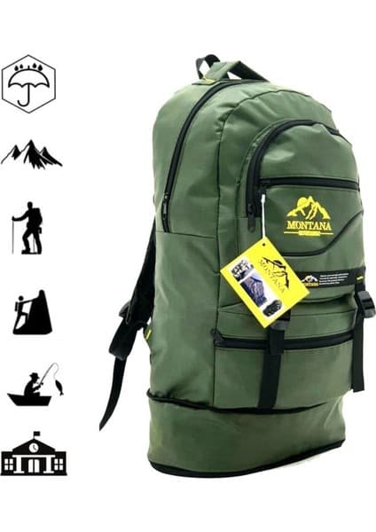 Montana Mountainer Montana Unisex Haki Körüklü 65 lt Kapasiteli Dağcı Sırt Çantası