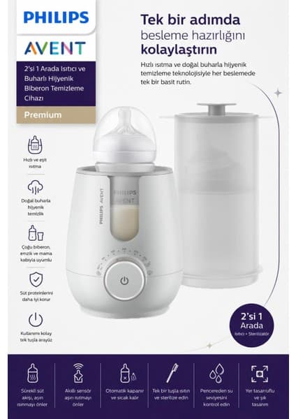 Philips Avent Premium SCF359/00 Hızlı Biberon Isıtıcı ve Buharlı Sterilizasyon Cihazı