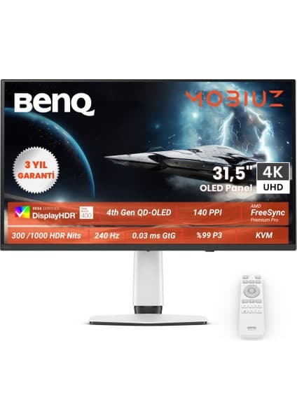 BenQ Mobiuz EX321UZ 31,5" OLED 4K 240Hz 0,03MS HDMI USB HDR500 Kumandalı Eye Care Oyun Monitör