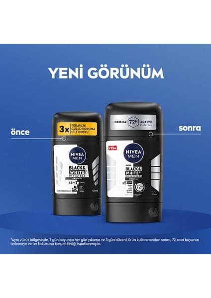 Nivea MEN Erkek Stick Deodorant Black&White İnvisible Orginal,72 Saat Anti Perspirant Koruma,Leke Karşıtı