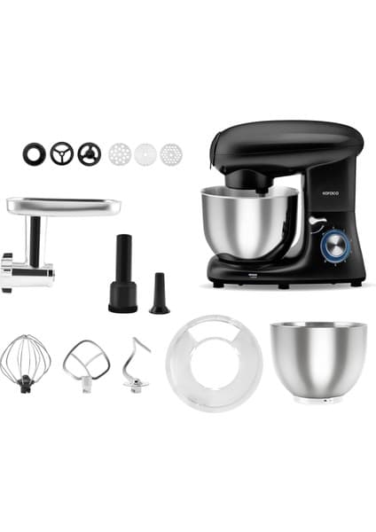 Karaca Multichef Stand Mikser Shiny Black Mutfak Şefi 1900W 5,5 Lt (Kıyma Çekme /sucuk-Sosis/içli Köfte Aparatlı)