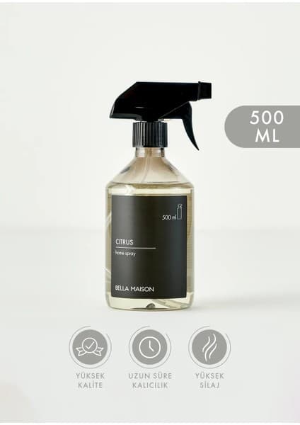 Bella Maison Citrus Oda Spreyi Şeftali ve Bergamot Aromasıyla 500 ml Kokusuz Kullanım