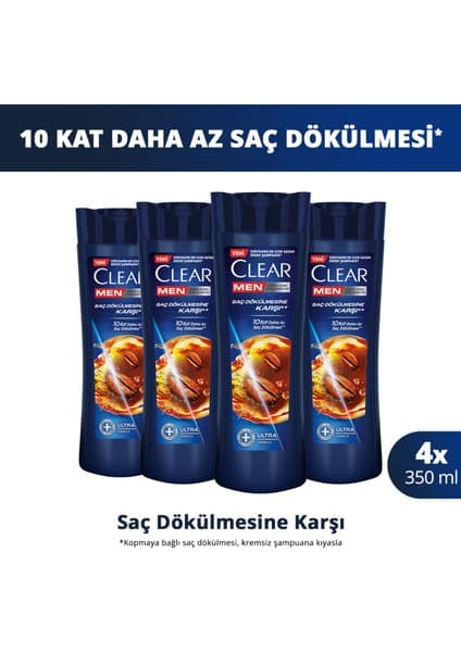 Clear Men Kepeğe Karşı Etkili Şampuan Saç Dökülmesine Karşı 350 ml X4