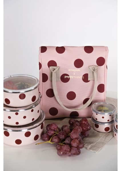 Peppythings Emaylabxpeppythings Cherry 3’lü Set – Pembe Emaye Saklama Kabı ve Termal Taşıma Çantası 10 Litre