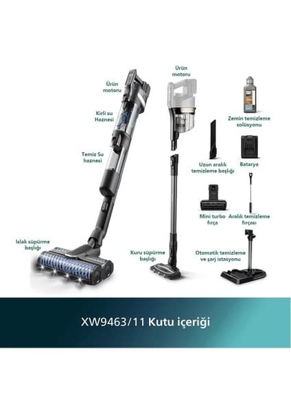 Philips 9000 Serisi AquaTrio Kablosuz Dikey Süpürge, Otomatik Temizleme ve Şarj İstasyonu​, AquaSpin Başlık, PowerCyclone Aqua, XW9463/11