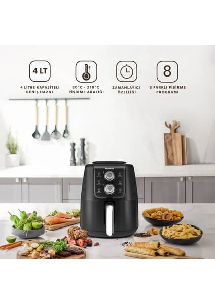 Homend Airfryday 2509h Siyah Silver Çelik Hazneli 4 Lt