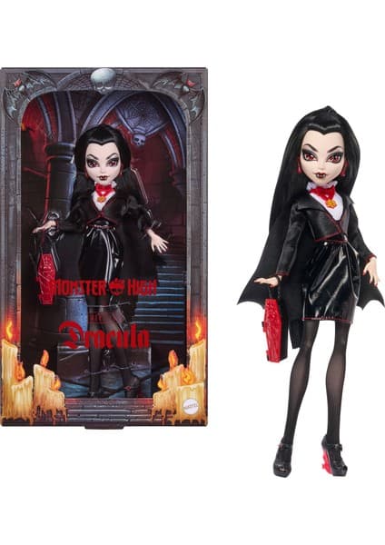 Monster High x Universal Monsters Dracula Bebek | Siyah Elbisesi ve Tabut Şeklindeki Çantasıyla Koleksiyona Uygun JKM50