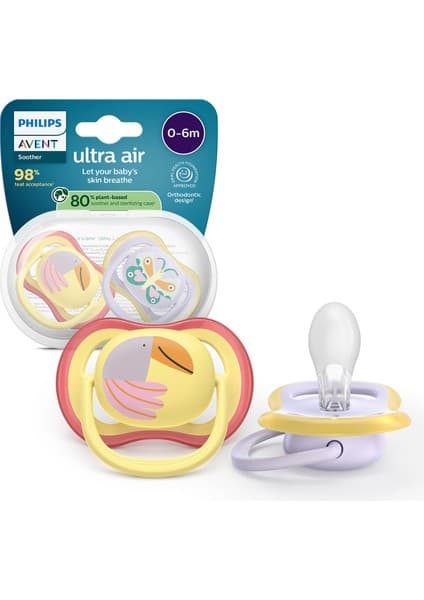 Philips Avent Ultra Air Emzik 0-6 Ay, Kız, Ortodontik, Yumuşak Silikon Uçlu, Bpa Içermez, Hijyen Kutulu, 2'li, SCF087/04