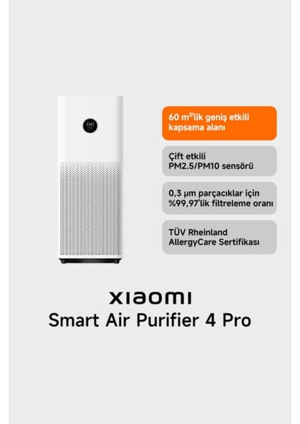 Xiaomi Smart Air Purifier 4 Pro Akıllı Hava Temizleyici (Xiami Türkiye Garantili )