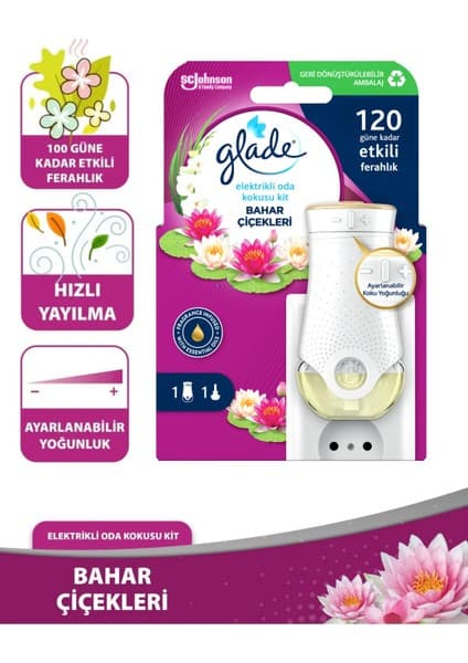 Glade Elektrikli Oda Kokusu Seti Bahar Çiçekleri 20 ml Ayarlanabilir Yoğunluk ve Uzun Süreli Etki