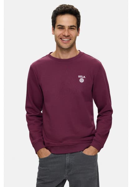 Ucla Valley Bordo Bisiklet Yaka Pamuklu Baskılı Standard Fit Erkek Sweatshirt