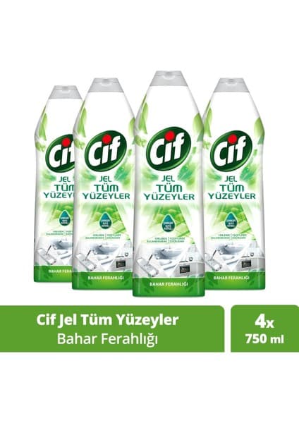 Cif Jel Yüzey Temizleyici Tüm Yüzeyler Bahar Ferahlığı Çamaşır Suyu Katkılı 750 ML x4