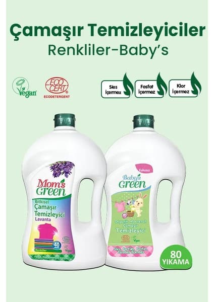 Baby's Green 2'li Set Organik Bebek Çamaşır Deterjanı-Organik Çamaşır Deterjanı Renkliler (1500 ml x 2)