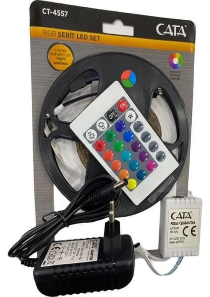 Cata CT-4557 Rgb Şerit LED Seti ( 5 mt Rgb LED 3 Renk + Trafo + Rgb Kumanda )