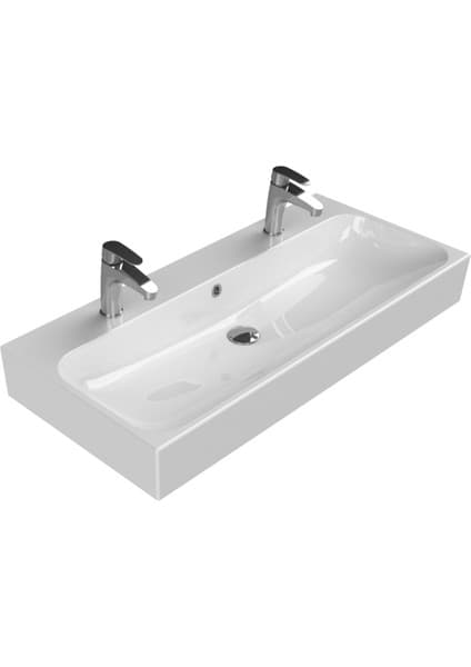 Turkuaz Seramik Cerastyle Pinto 100 Cm Çift Hazneli Etajerli Lavabo