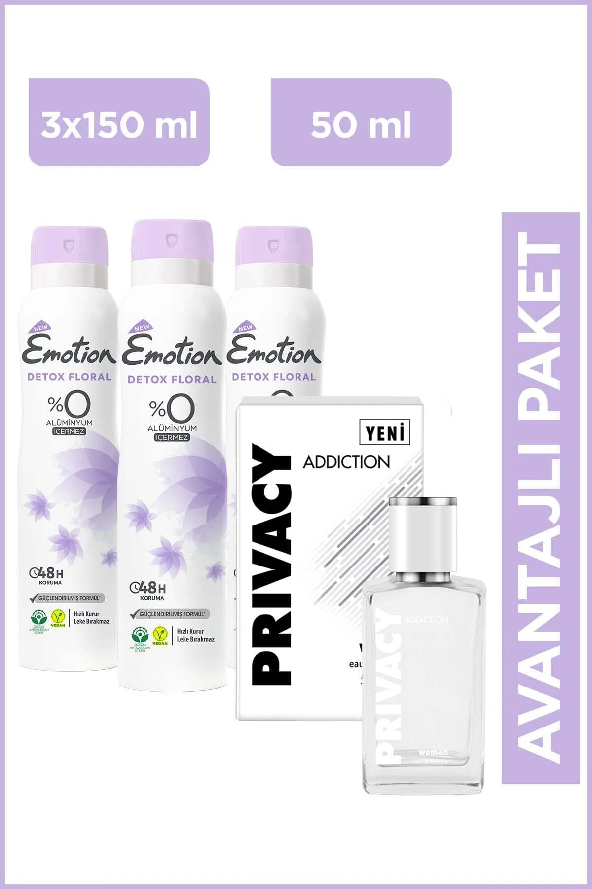 Privacy Woman Addiction Edt Kadın Parfüm 50ml & Emotion Detox Floral Kadın Dedodorant 3x150ml