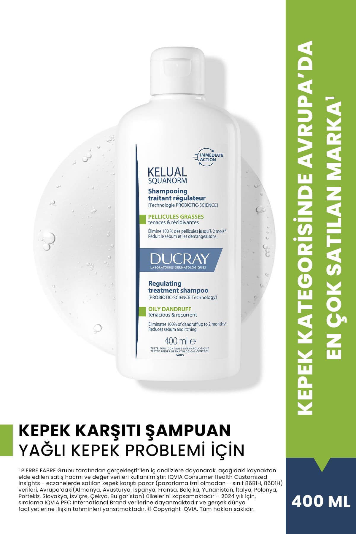 Ducray Kelual Squanorm Yağlı Saçlar için Arındırıcı Etkili Kepek Karşıtı Şampuan 400 ml