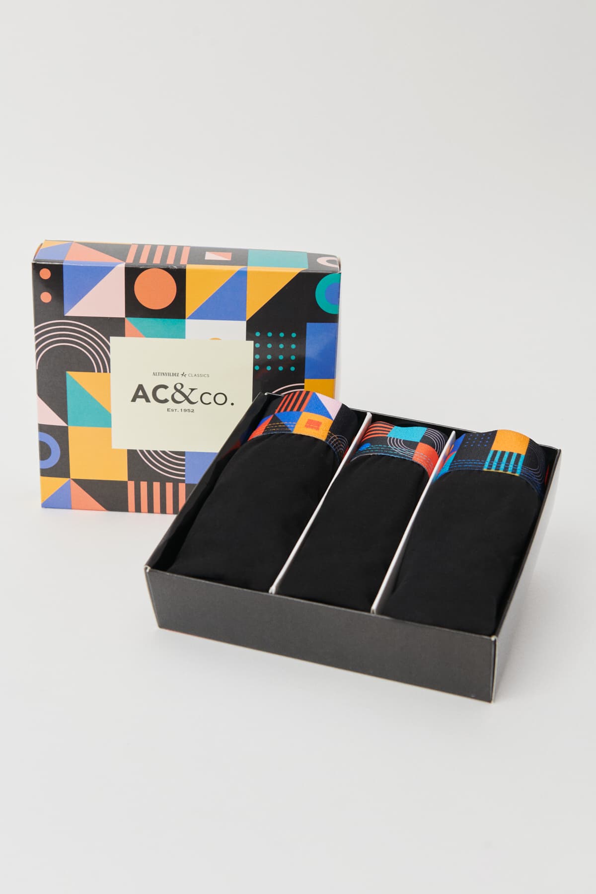 AC&Co / Altınyıldız Classics Erkek Premium Pamuklu Siyah 3'lü Özel Hediye Kutulu Esnek Boxer Paketi (Damat Bohçası) Çeyiz Seti