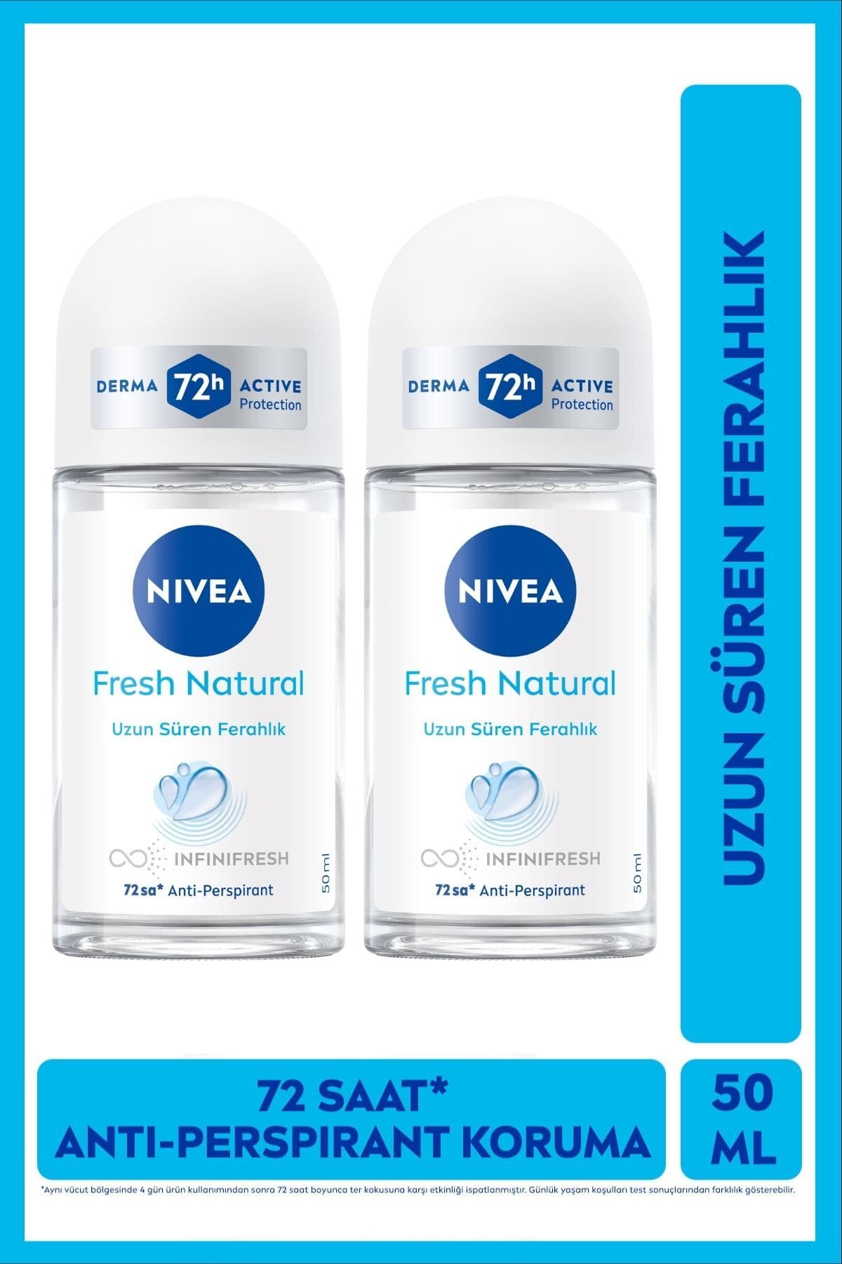 NIVEA Kadın Roll-on Deodorant Fresh Natural 50ml, 72 Saat Anti-Perspirant Ter Koruması, Alkolsüz, X2 Adet