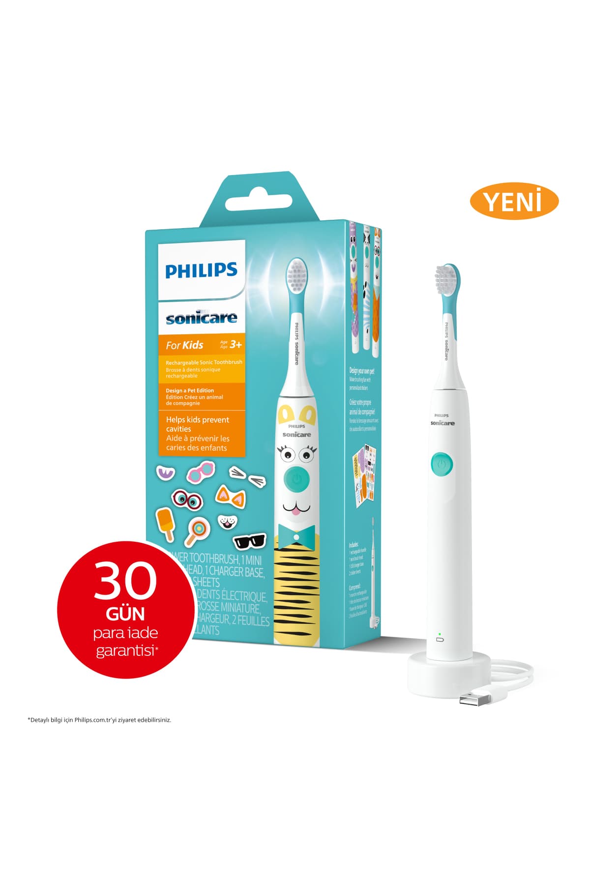 Philips Sonicare Çocuk Şarjlı Diş Fırçası, Hassas Temizlik, Sticker’lı, 2 Yoğunluk, HX3601/01