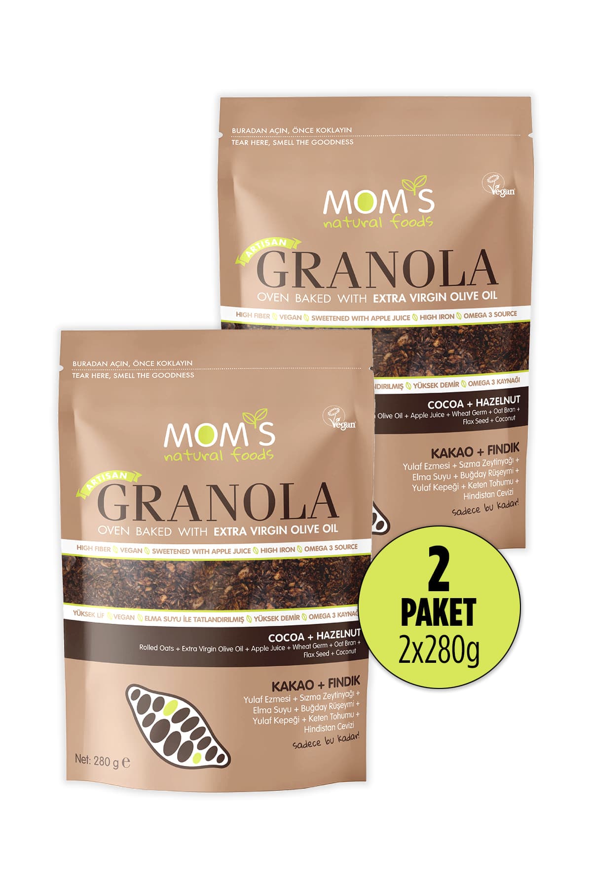 Mom's Natural Foods 2'li Kakao - Fındık Granola 2x280 G