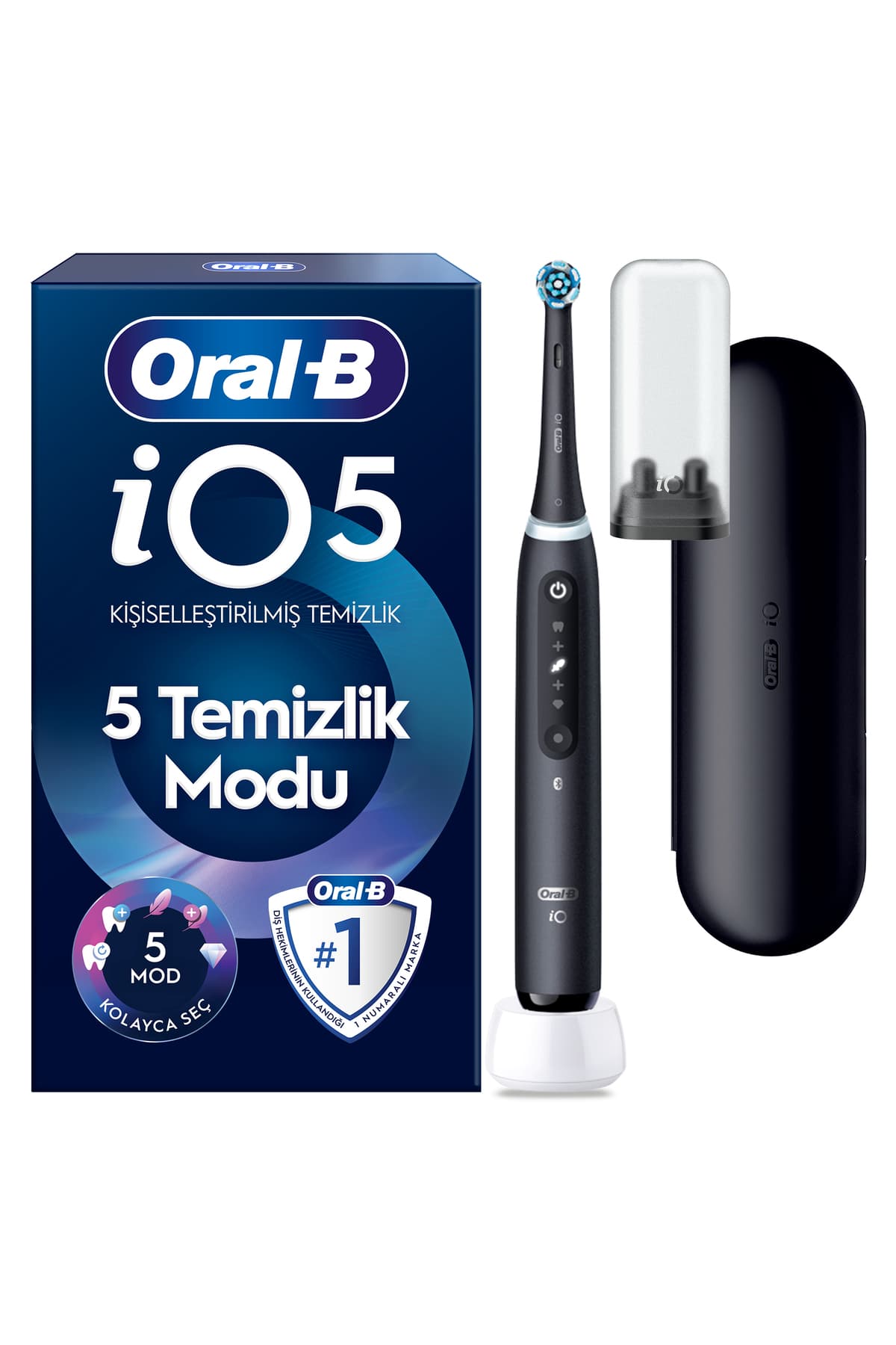 Oral-B iO5 Şarjlı/Elektrikli Diş Fırçası, 1 Fırça Başlığı, Uzun Ömürlü Pil, Premium Seyahat Kabı