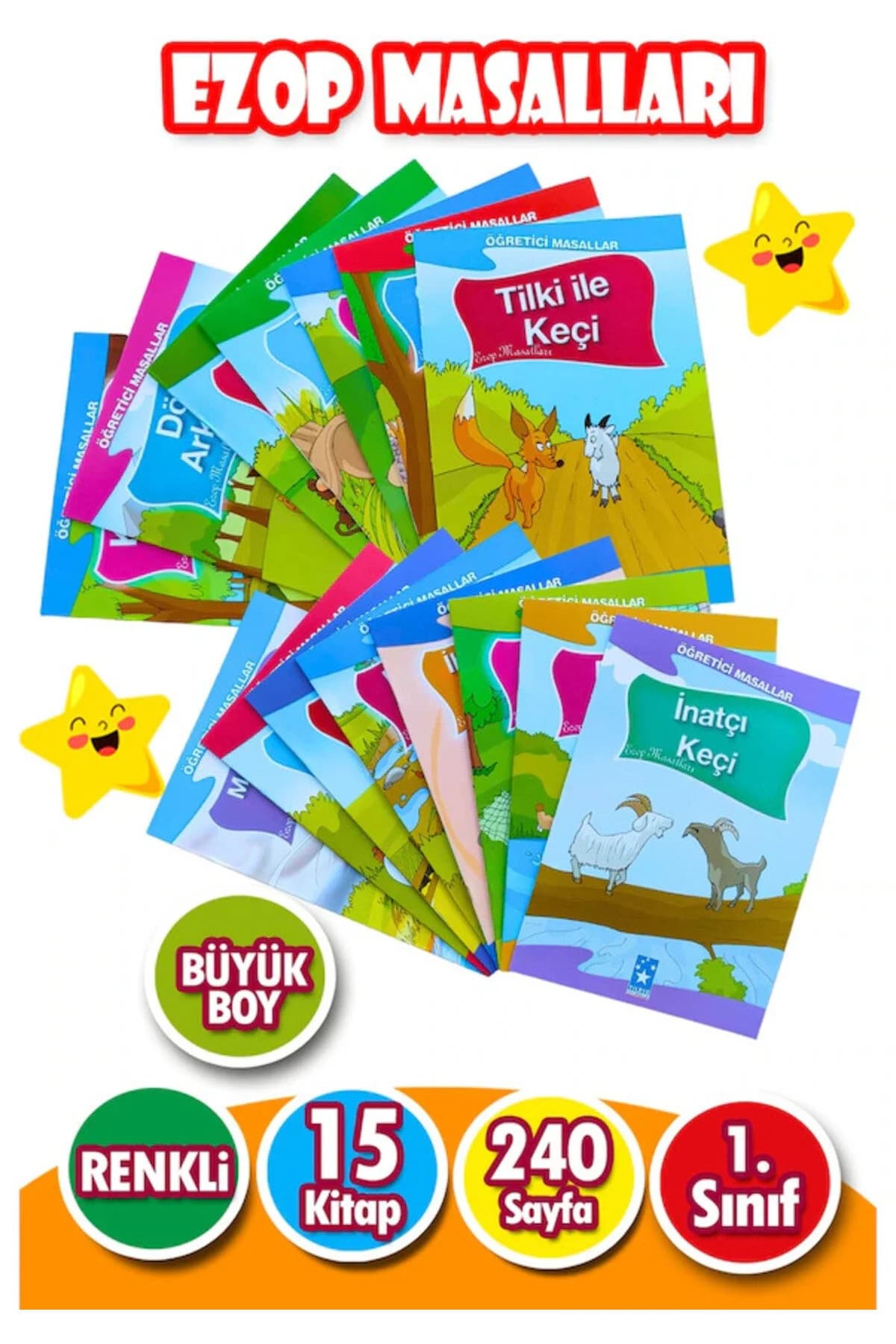 Yıldız Yayıncılık Ezop Masalları Seti 1. Sınıflar İçin Büyük Boy Resimli 15 Kitap.
