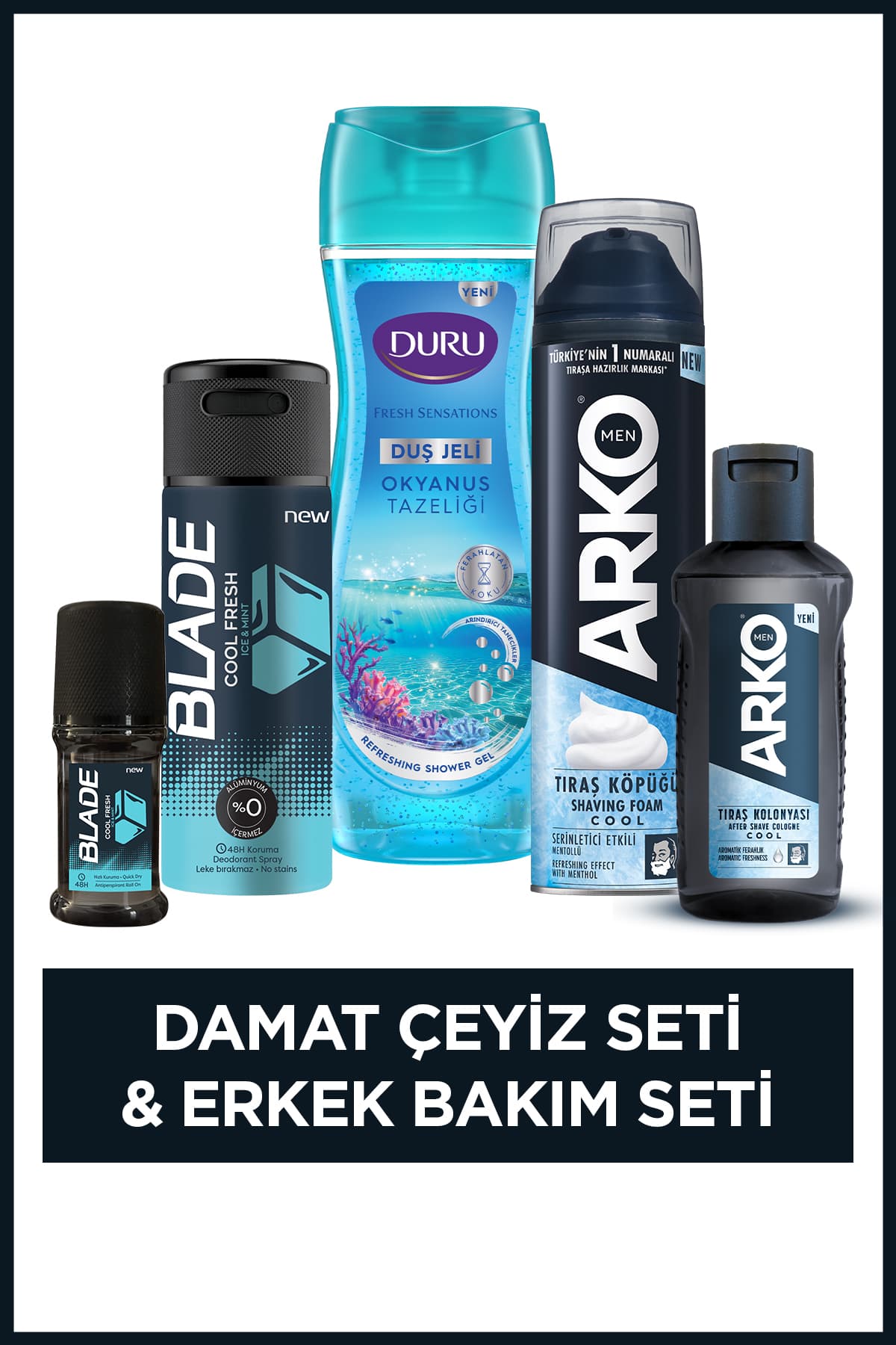 Arko Men Damat Çeyiz Bohça Seti(Tıraş Köpüğü & Kolonyası,Duş Jeli,Deodorant,Roll On)