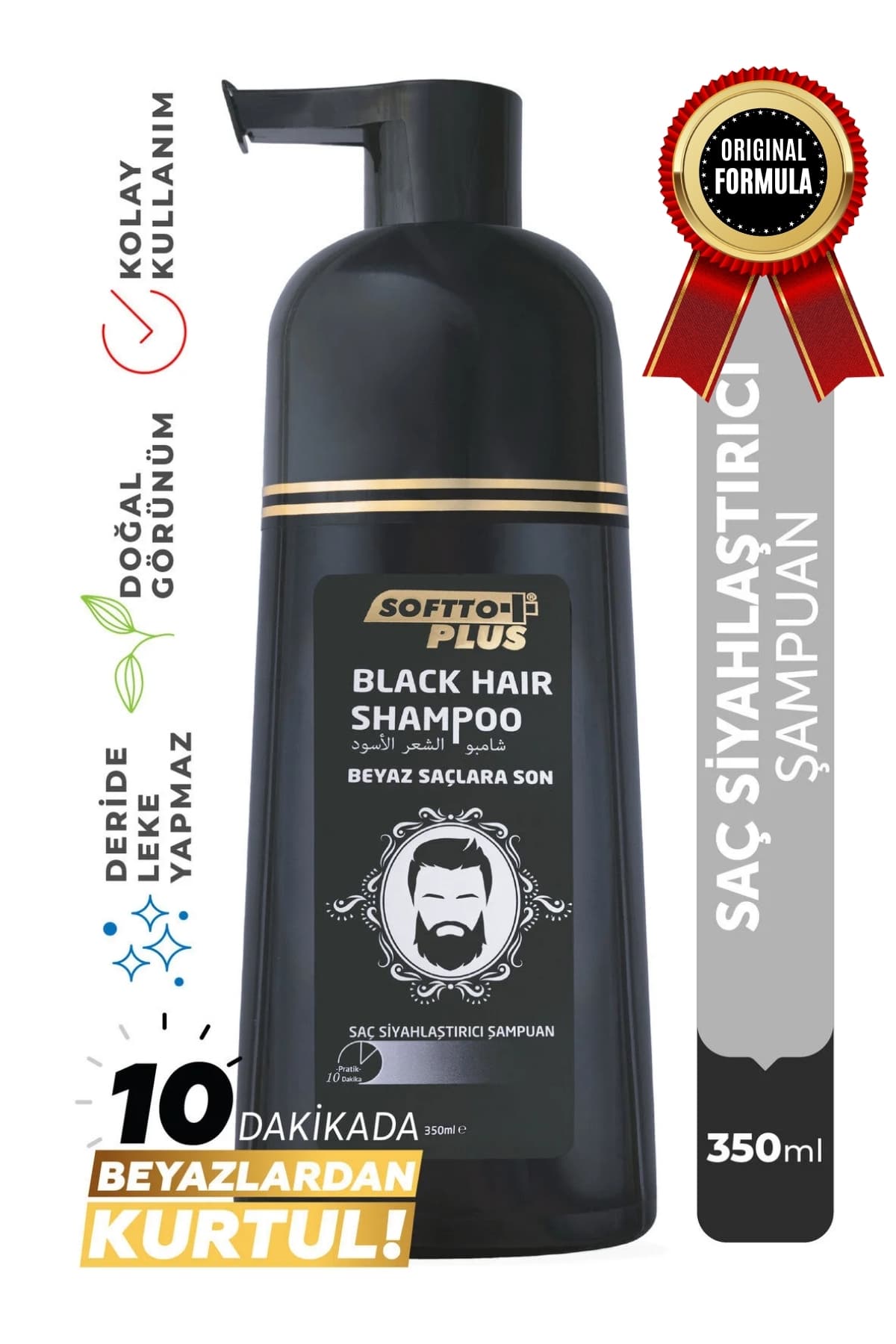 Softto Plus Beyaz Kapatıcı Anında Etkili Black Hair Siyah Boya Şampuan 350 ml