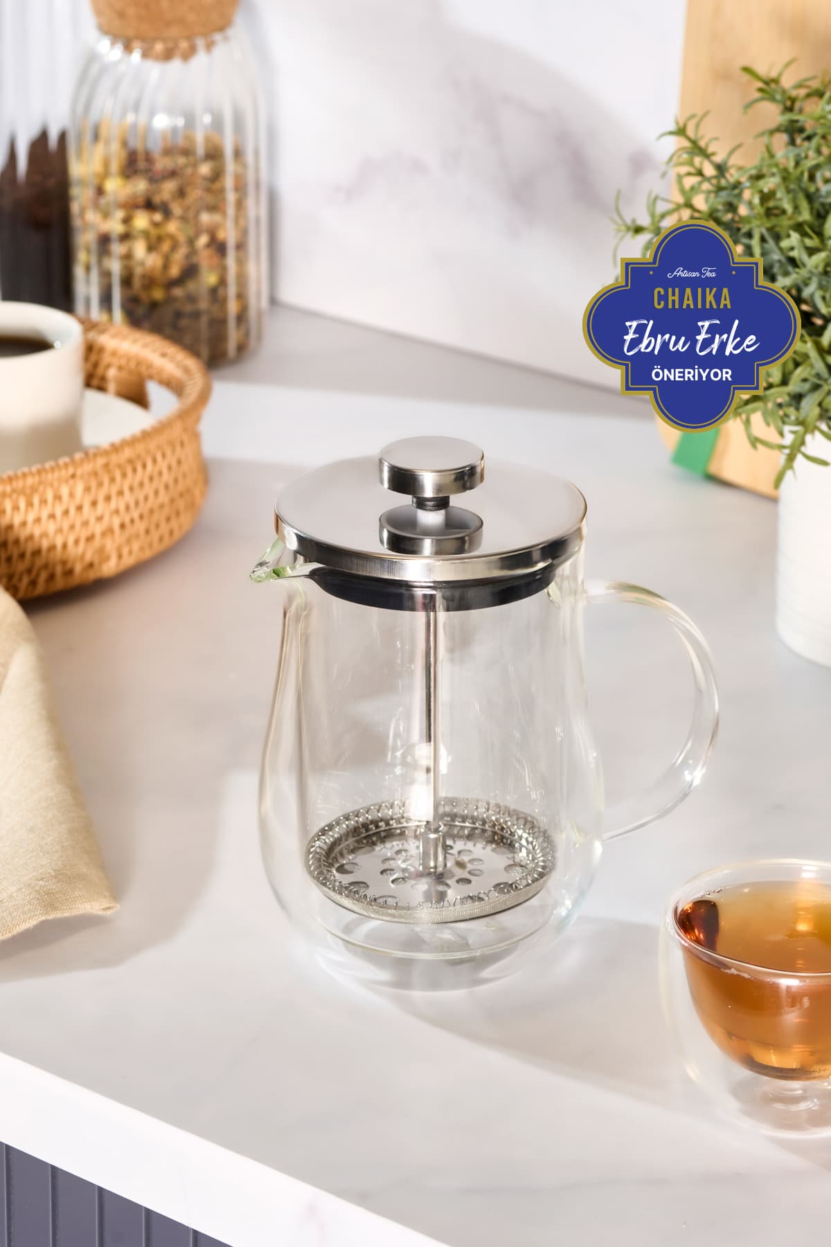 Karaca Pia Kiku Bitki Çayı ve Filtre Kahve Demliği Çift Cidarlı French Press 600 ml