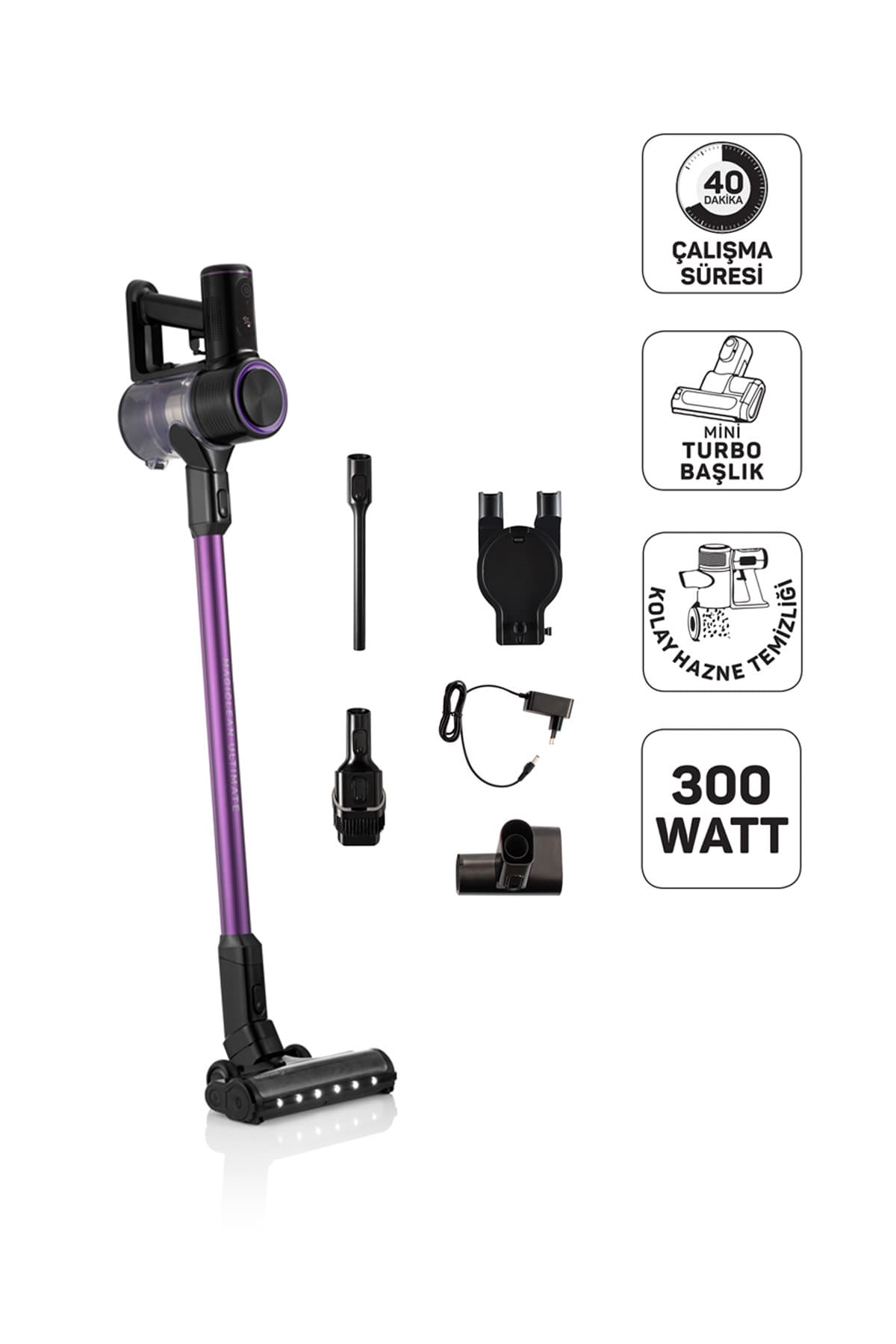 Arzum AR4206 Magiclean Ultimate Dikey Şarjlı Süpürge 300W BLDC Motoru, Mor
