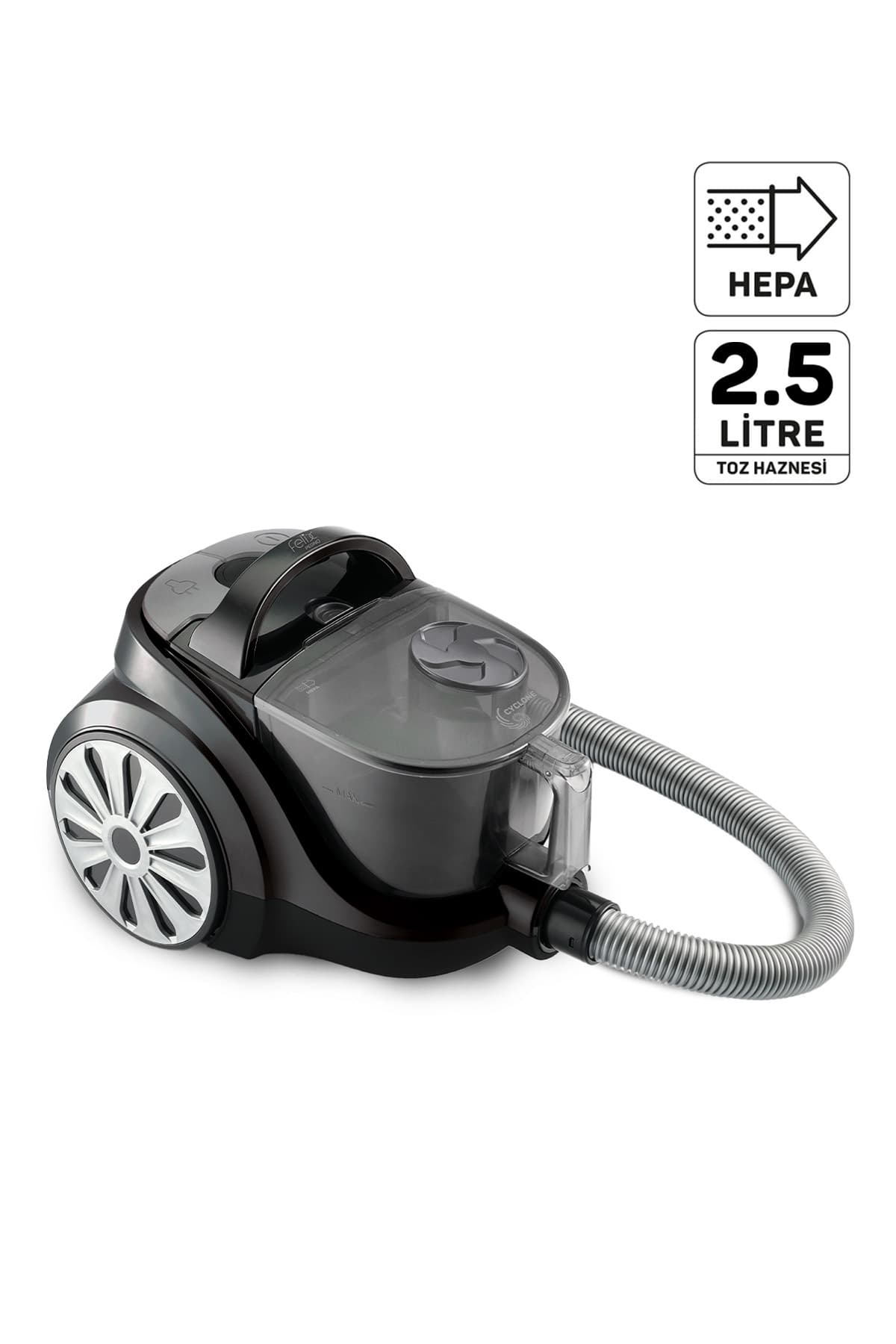 Arzum FL493 Felix Pegno Cyclone Filtreli 2,5 lt Toz Torbasız Elektrikli Süpürge,899W,HEPA Filtre,Gri