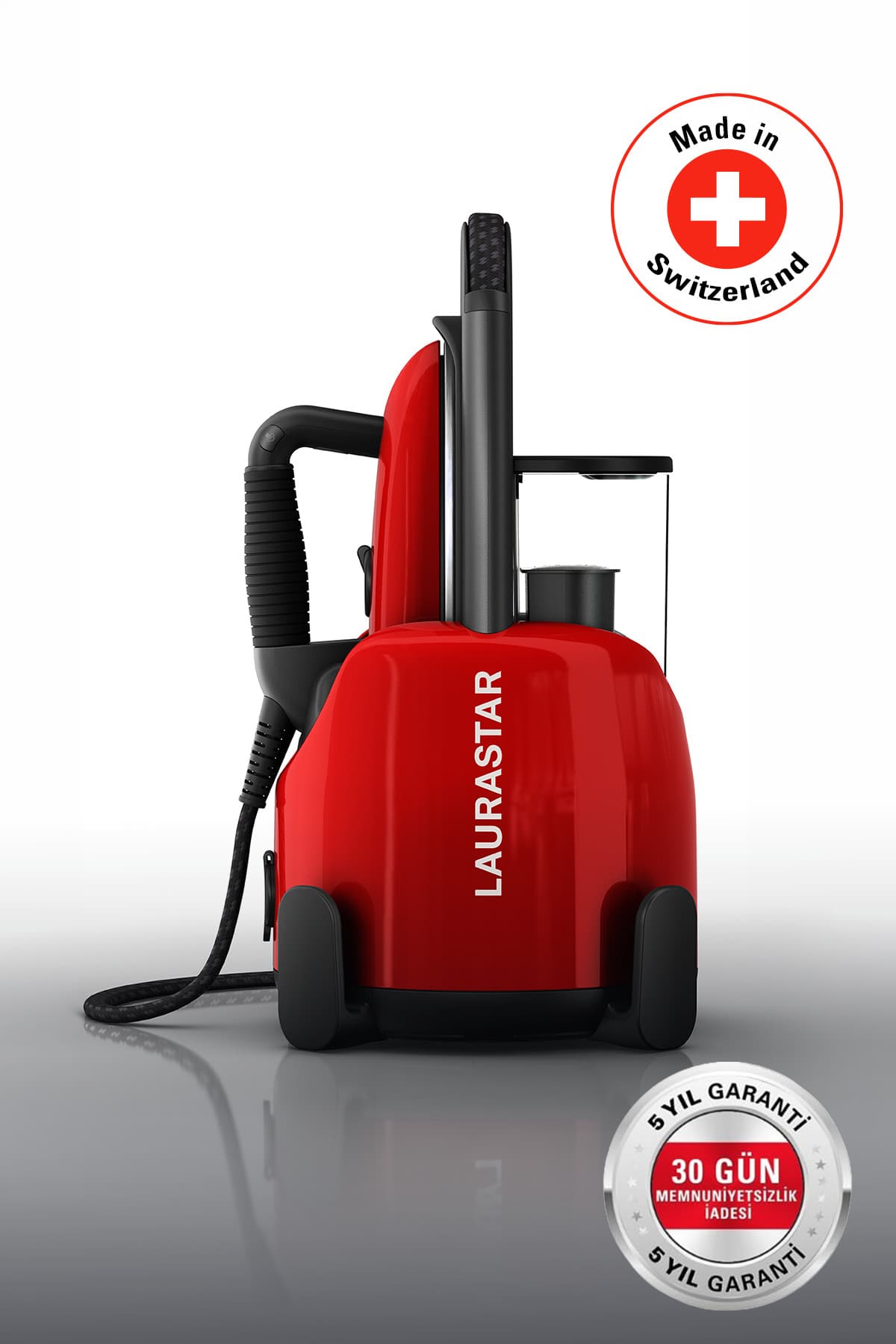 LAURASTAR Lift Buhar Kazanlı Ütü - Kırmızı (%100 Kuru Buhar Teknolojisi, %50 Zaman Tasarrufu)