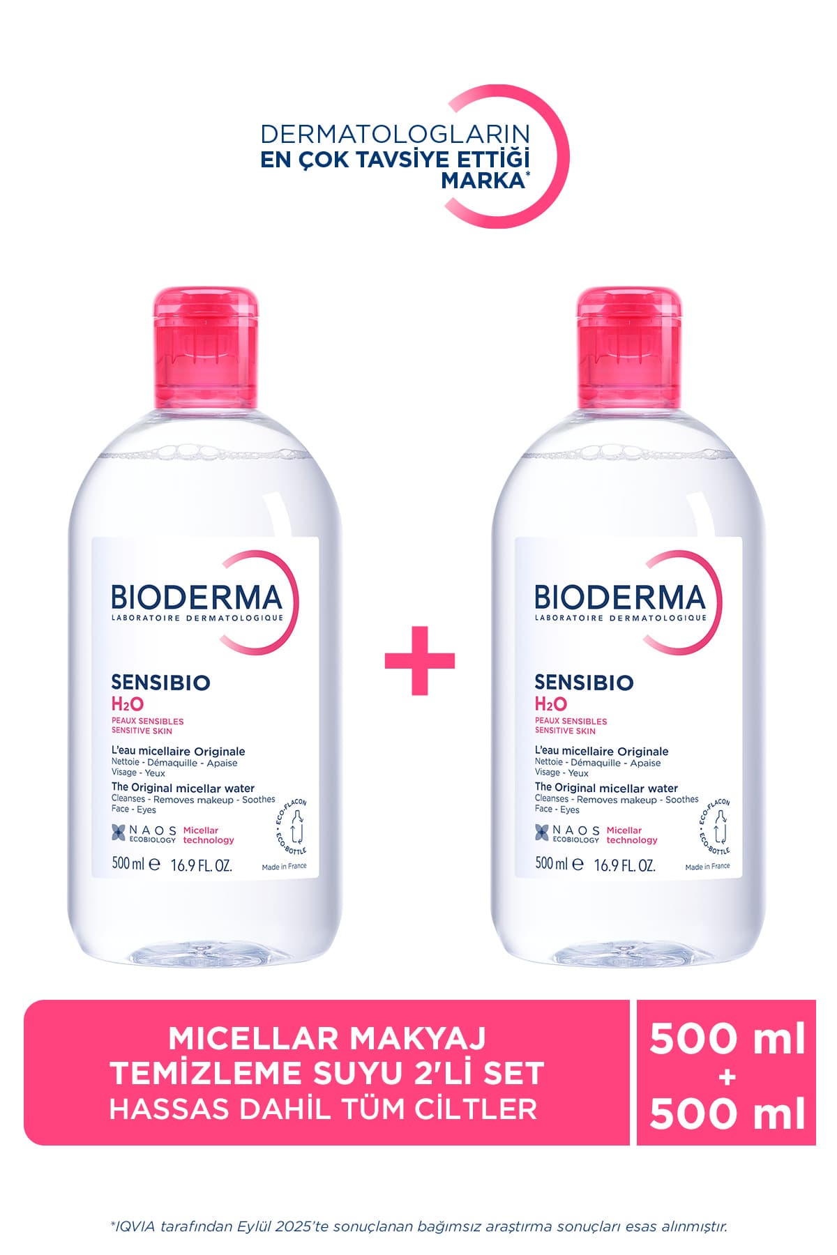 Bioderma Sensibio H2O Micellar Makyaj Temizleme Suyu 2'li Set Hassas ve Tüm Ciltler Yüz ve Göz Çevresi 500ml