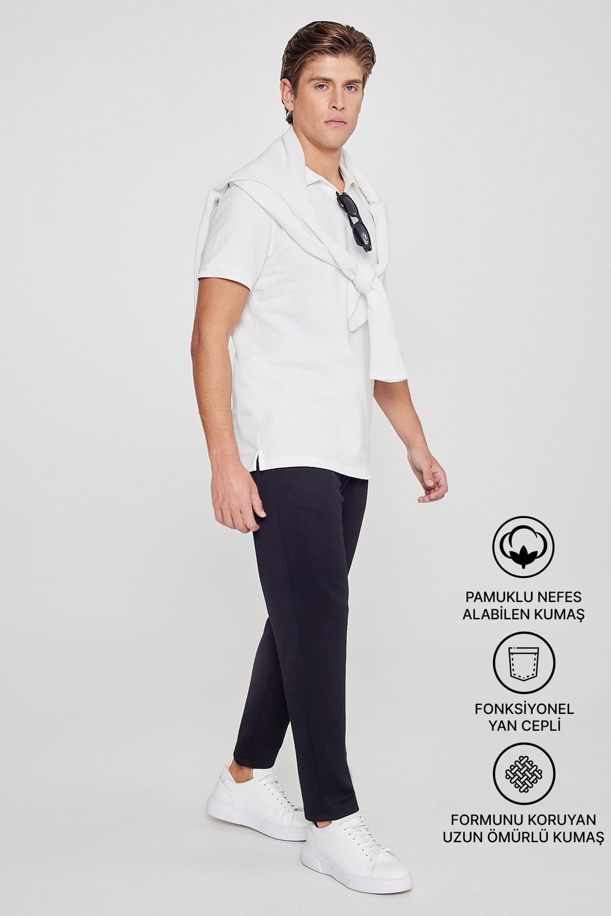 Ac&Co / Altınyıldız Classics Erkek Siyah Pamuklu Esnek Beli Lastikli Diagonal Desenli Jogger Pantolon Standart Fit Norma