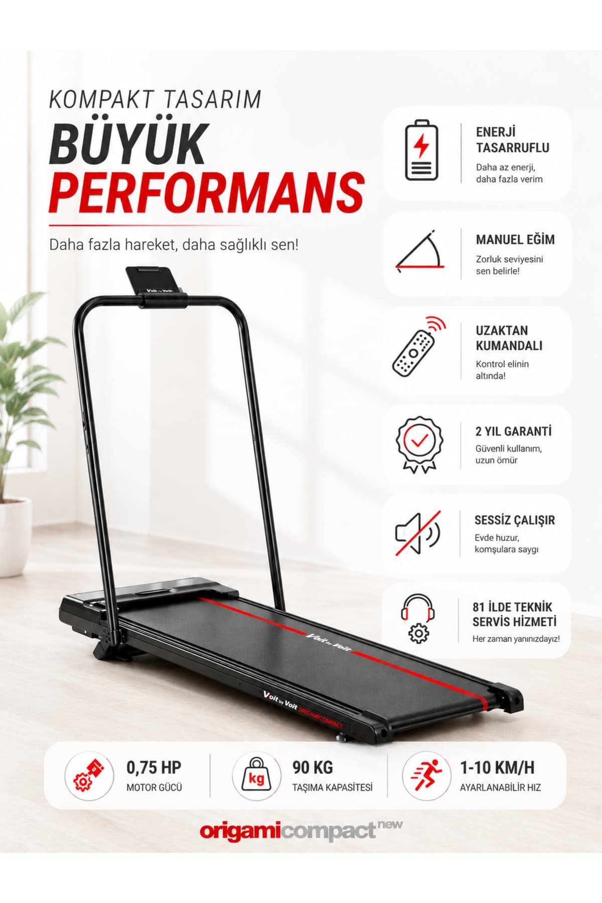 Voit Vfit Origami Compact Katlanabilir Ev Tipi Koşu & Yürüyüş Bandı 10 Km/h