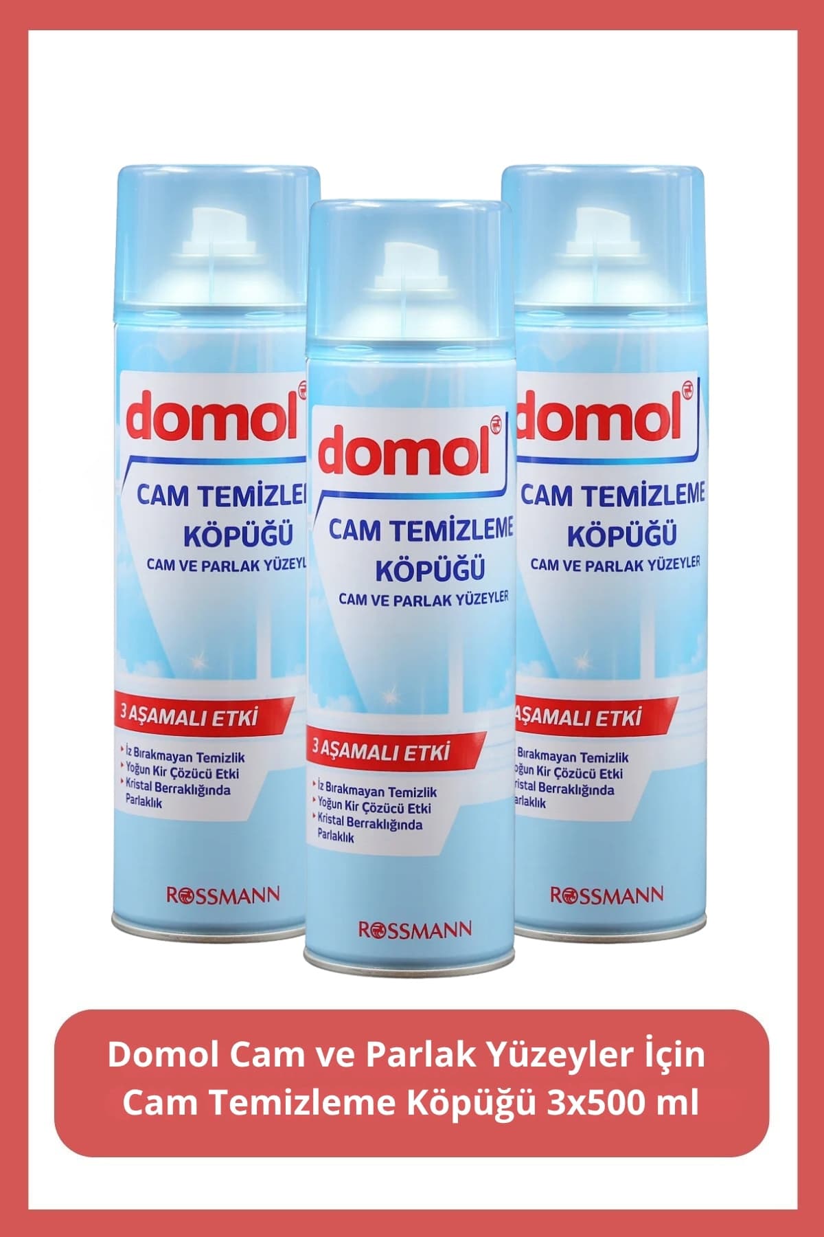 Domol Cam Temizleme Köpüğü Cam ve Parlak Yüzeyler 500 ml (3 Adet)