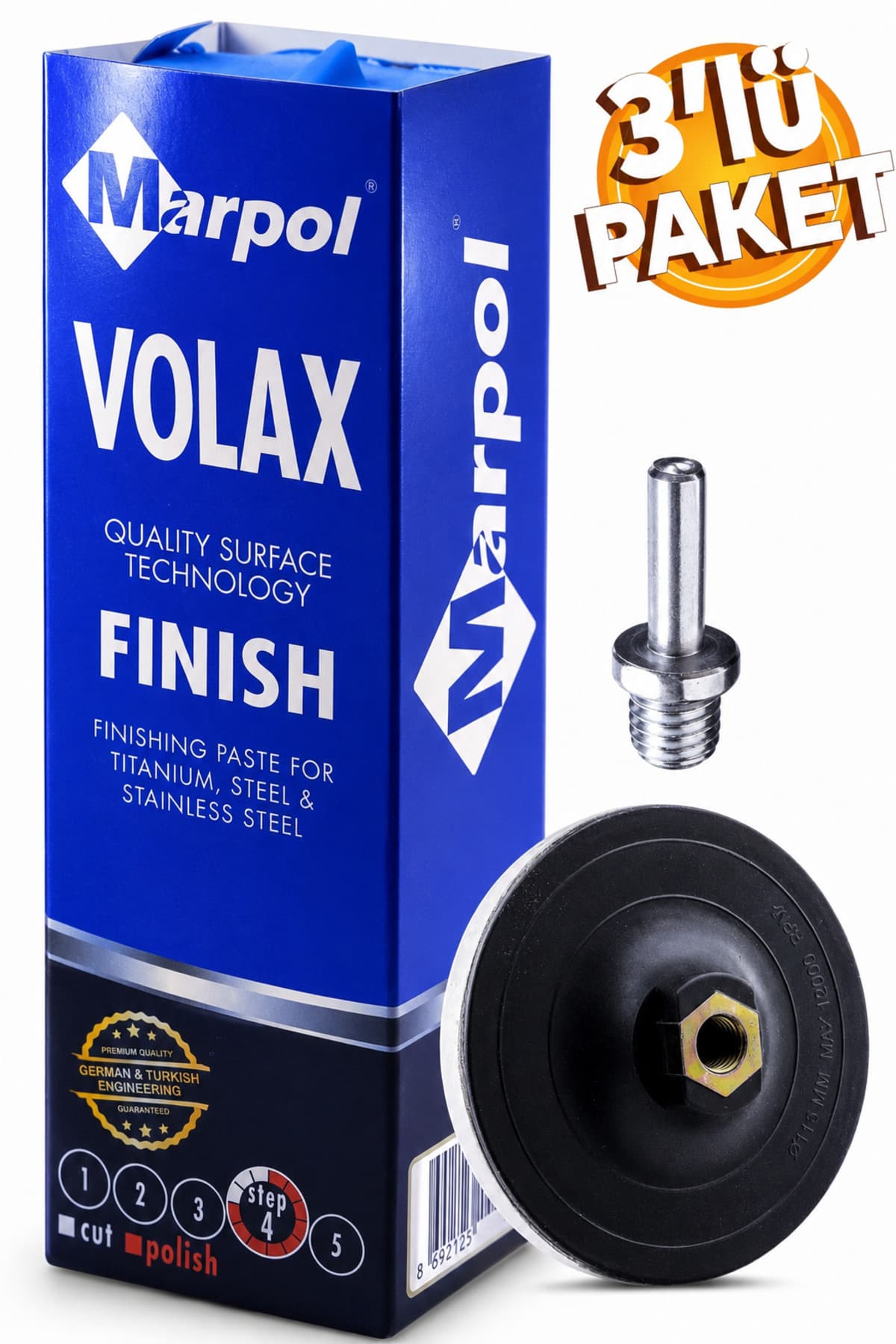Badem10 Don Yağı Polisaj Parlatma Metal Mavi Cila 900 gr + Polisaj Keçesi 115 Mm + Matkap Aparatı M14
